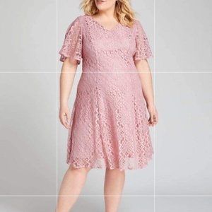 NWT LANE BRYANT Pink Lace Fit & Flare Dress Knee Length sz 22